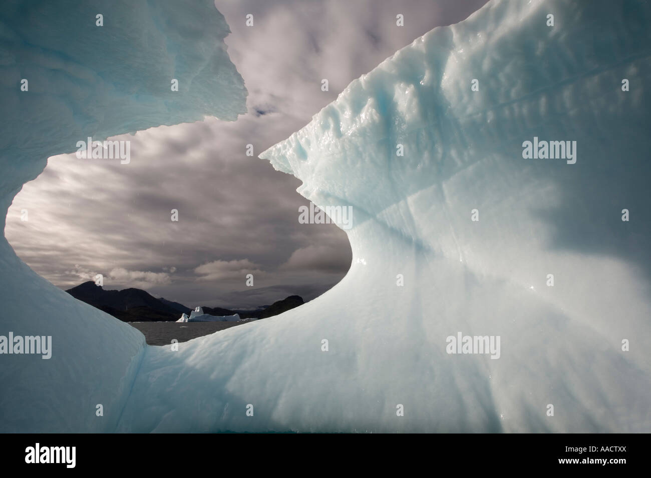 Greenland Nanortalik Icebergs floating along western coast near Ilukasik Island on summer evening Stock Photo