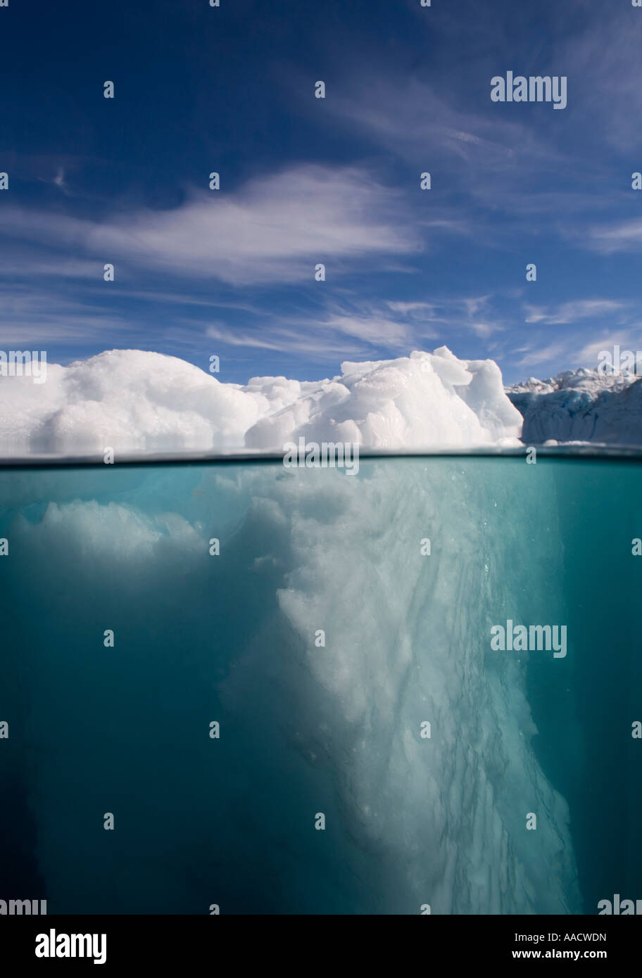 Greenland Ilulissat Underwater view of small icebergs floating along western coastline on summer