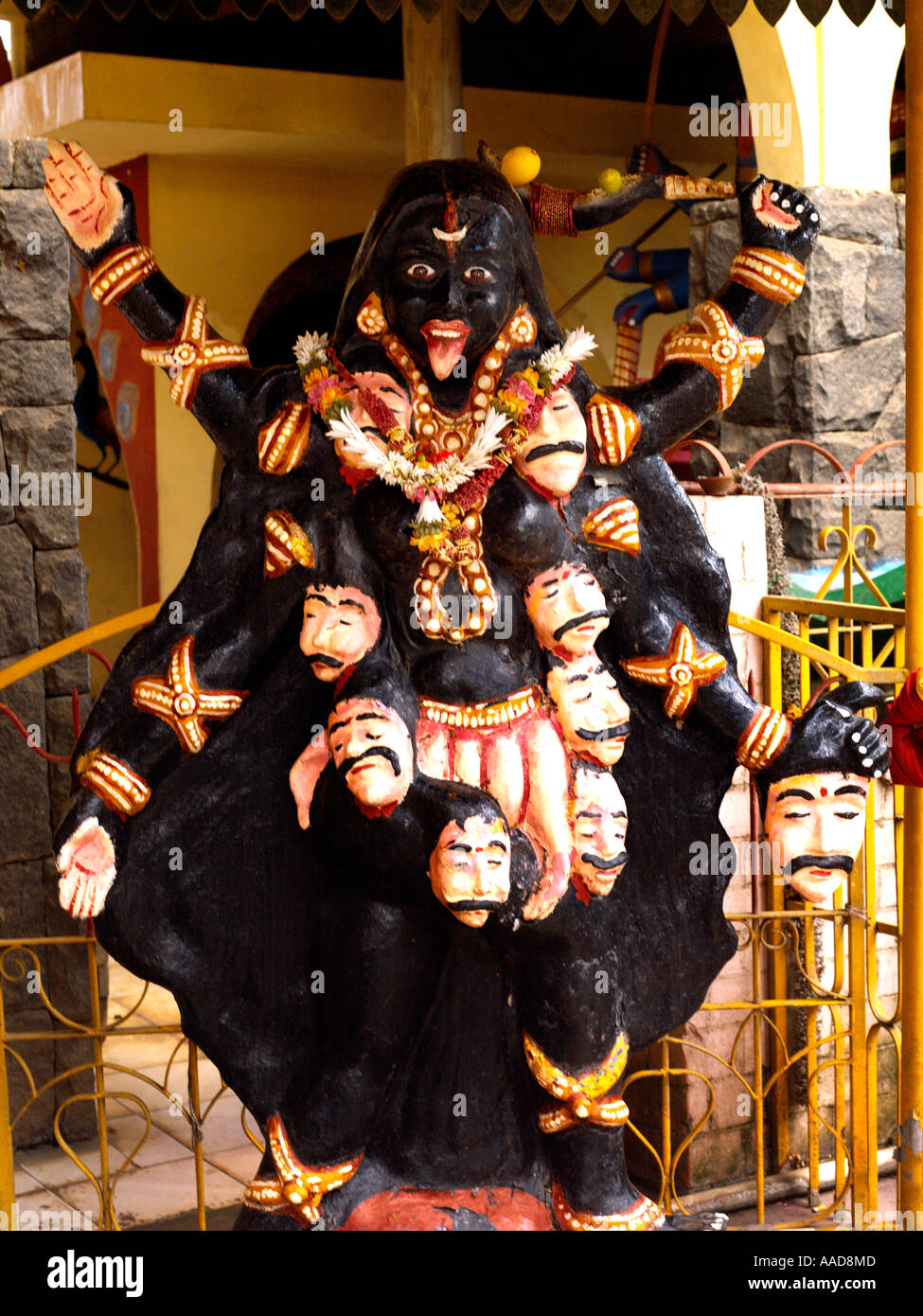 Medine Mauritius Black Kali Statue Tamil Hindu Temple for Sugarcane