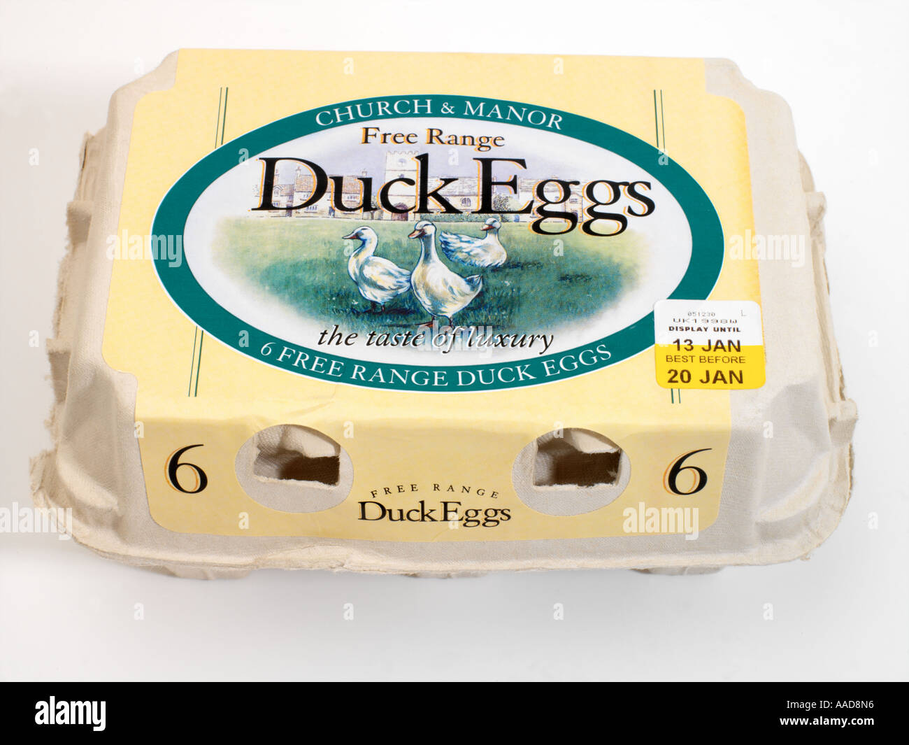 Free Range Duck Eggs in Carton Showing Best Before Label Stock Photo