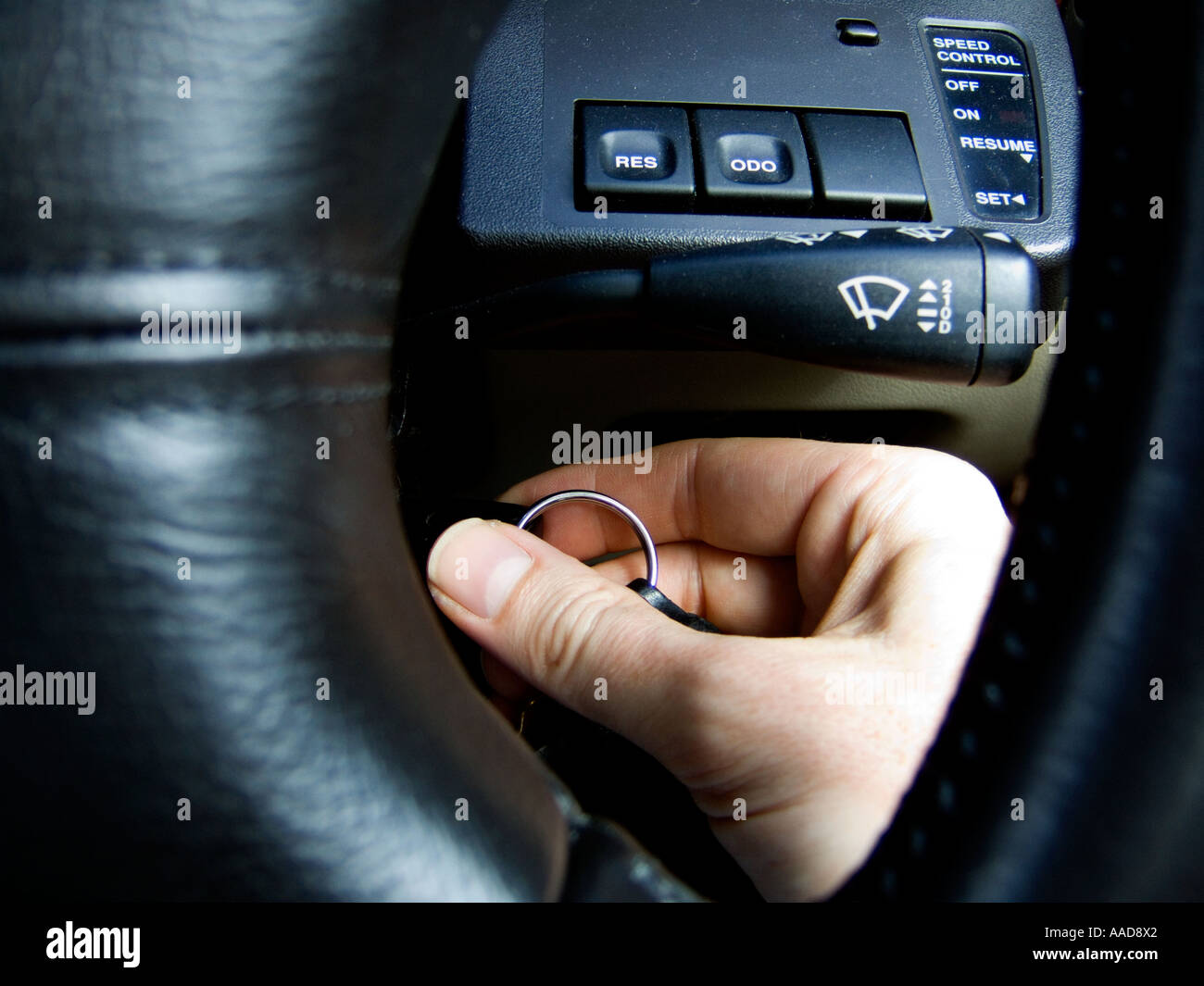 hand turning on car ignition Stock Photo Alamy