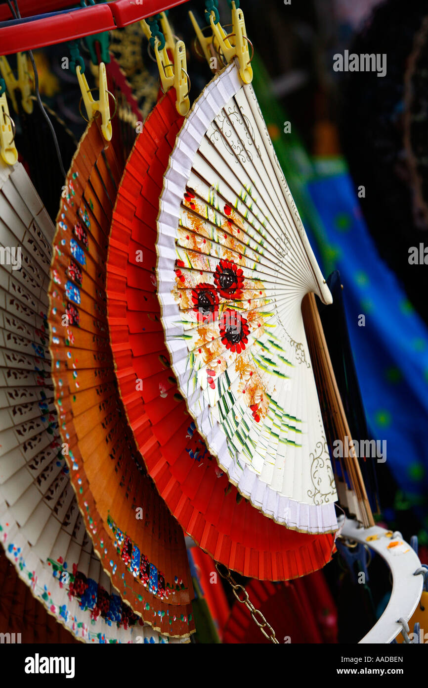 Traditional spanish hand held fans sold at a souvenir shop Seville