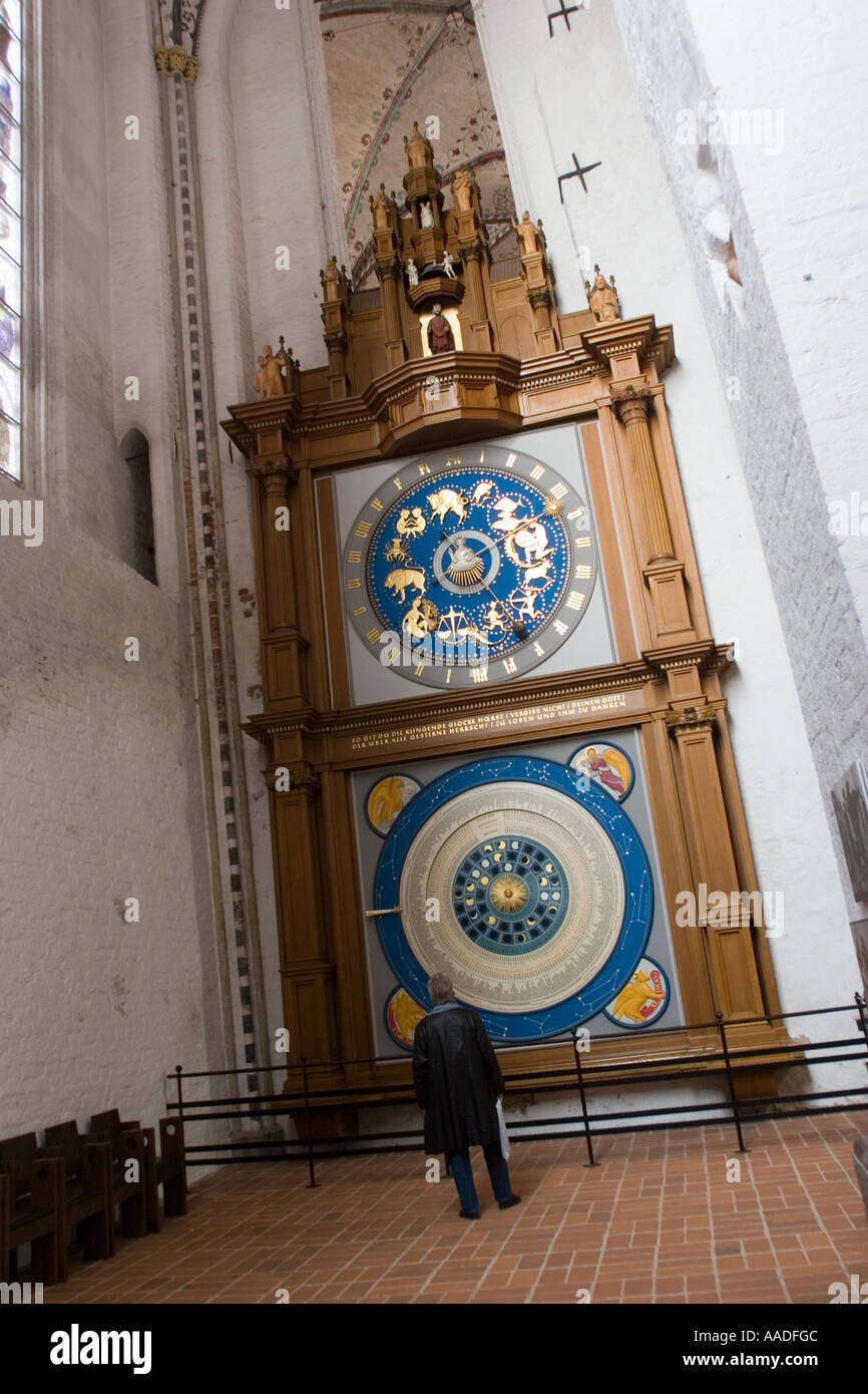 Interior of Marienkirche Lubeck - Astronomic clock Stock Photo