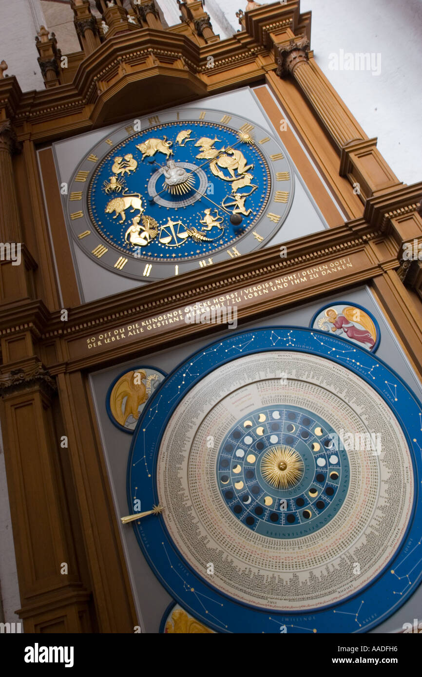 Interior of Marienkirche Lubeck - Astronomic clock Stock Photo