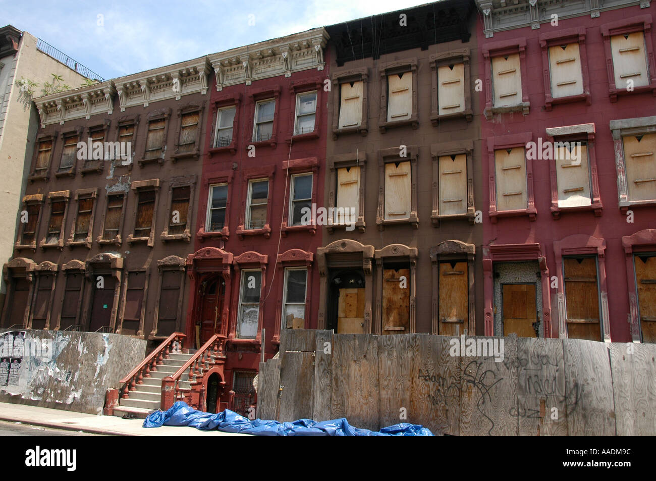 Construction and renovation of homes on West 126 St in Harlem Stock