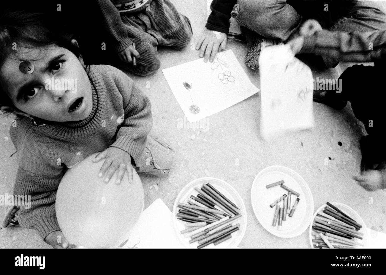 Palestinian children in a refugee camp in Al Amari refugee camp near Ramallah  West bank Israel Stock Photo