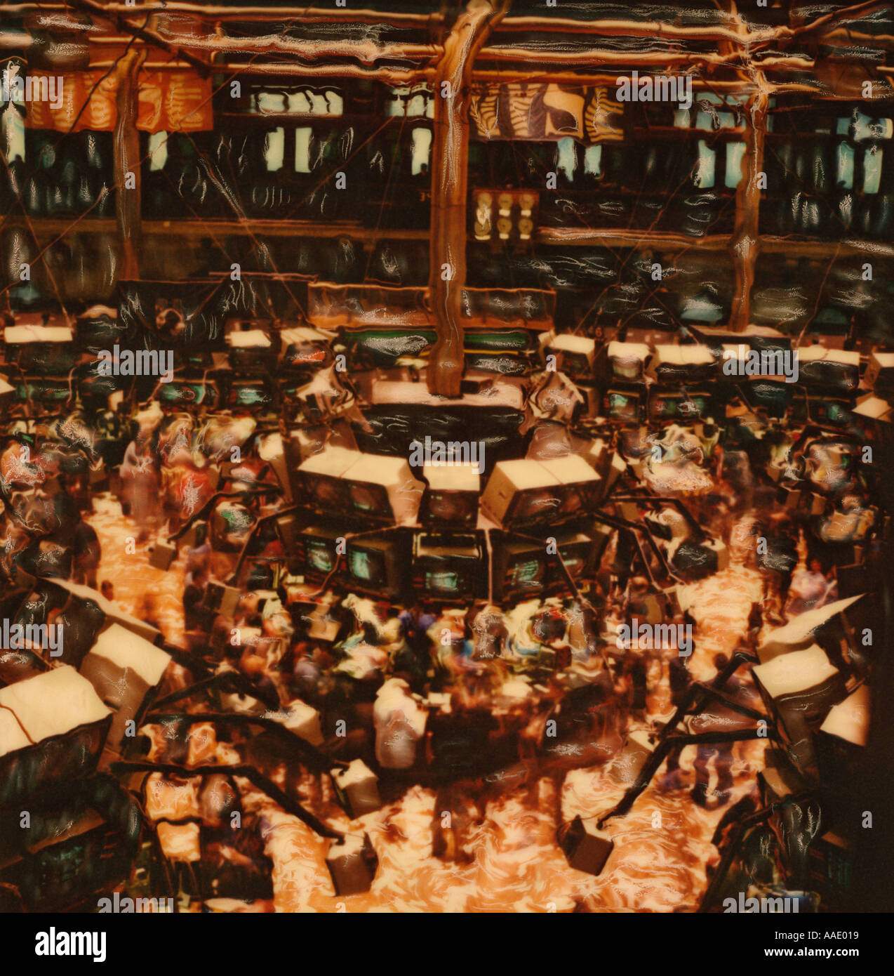Trading Floor New York Stock Exchange 1988 Altered Polaroid SX 70 photograph Stock Photo