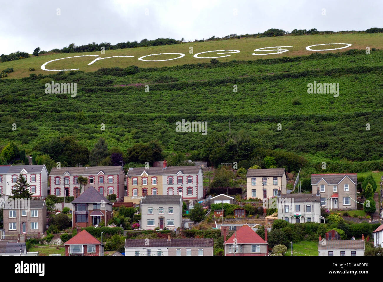 Croeso on the hillside above houses overlooking the National