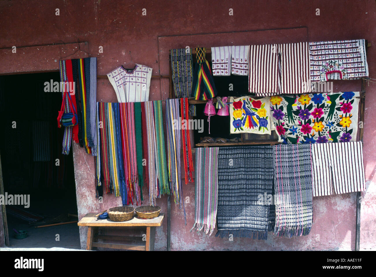 Shop selling locally made textiles Santiago Atitlan Guatemala Stock Photo