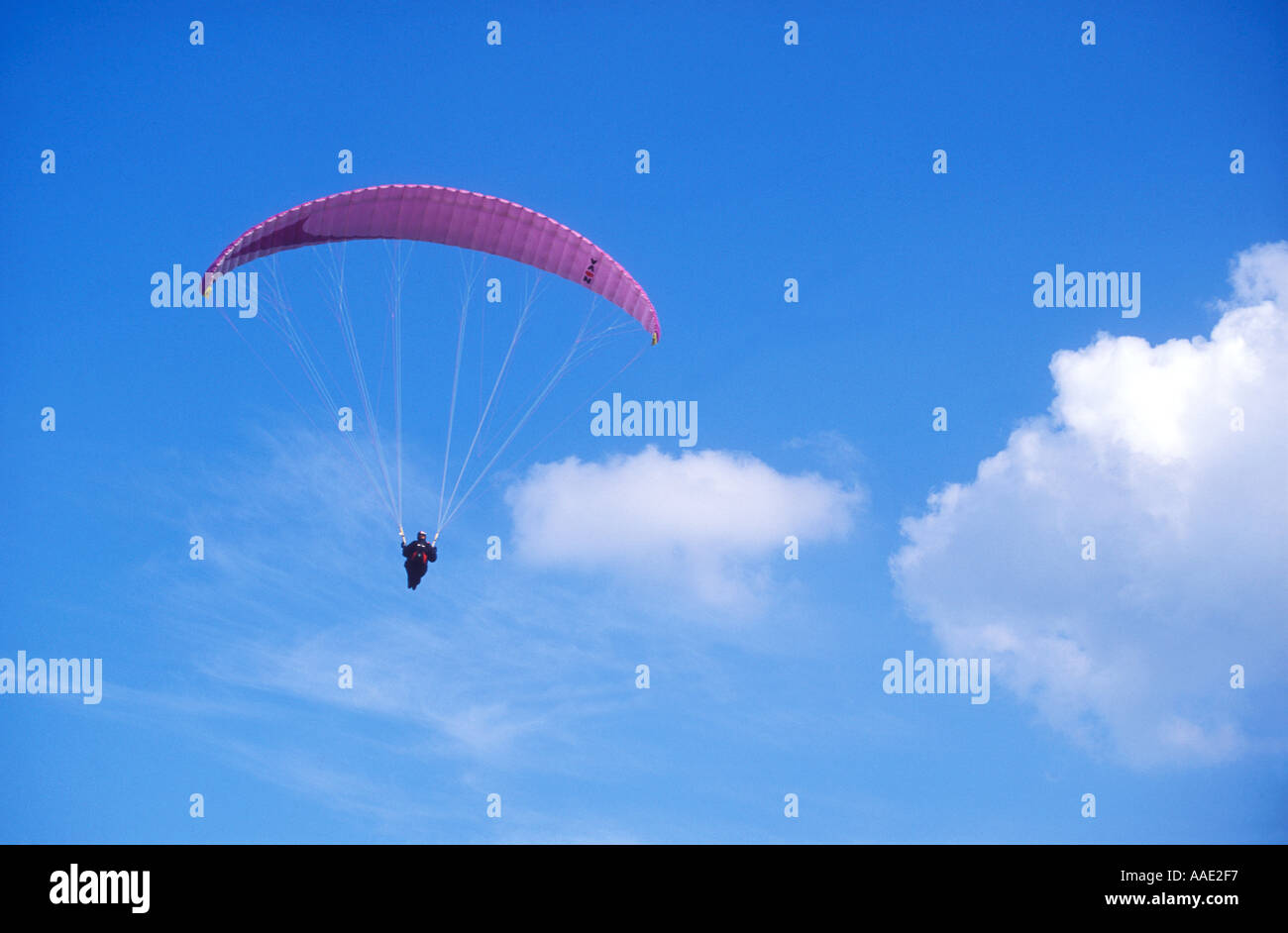 Paragliding on a sunny summers day with paraglider England United Kingdom UK Great Britain GB Europe Stock Photo