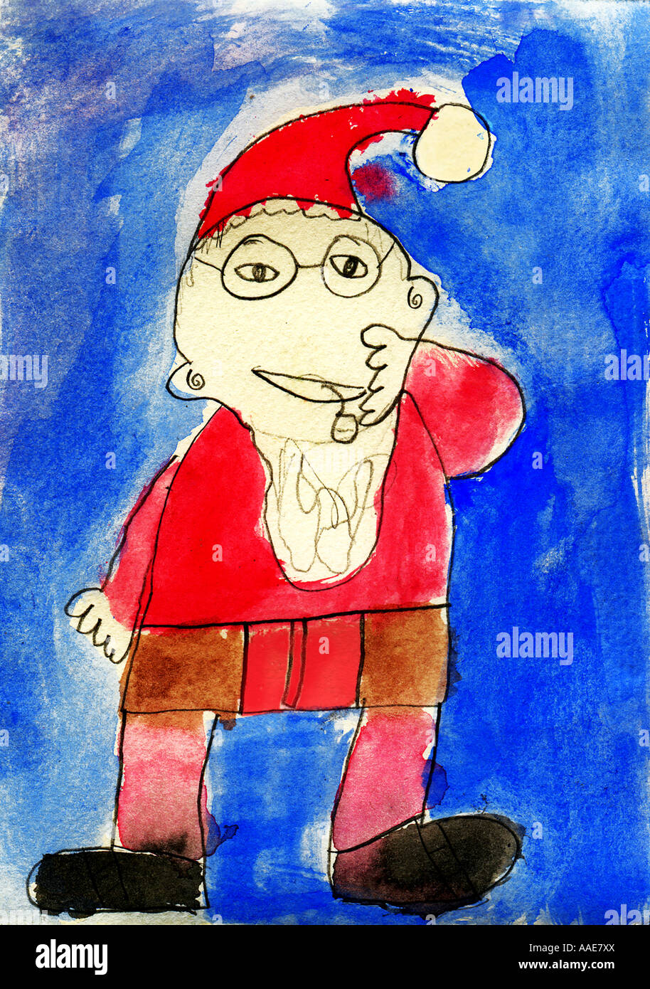 A childrens painting of Father Christmas Stock Photo