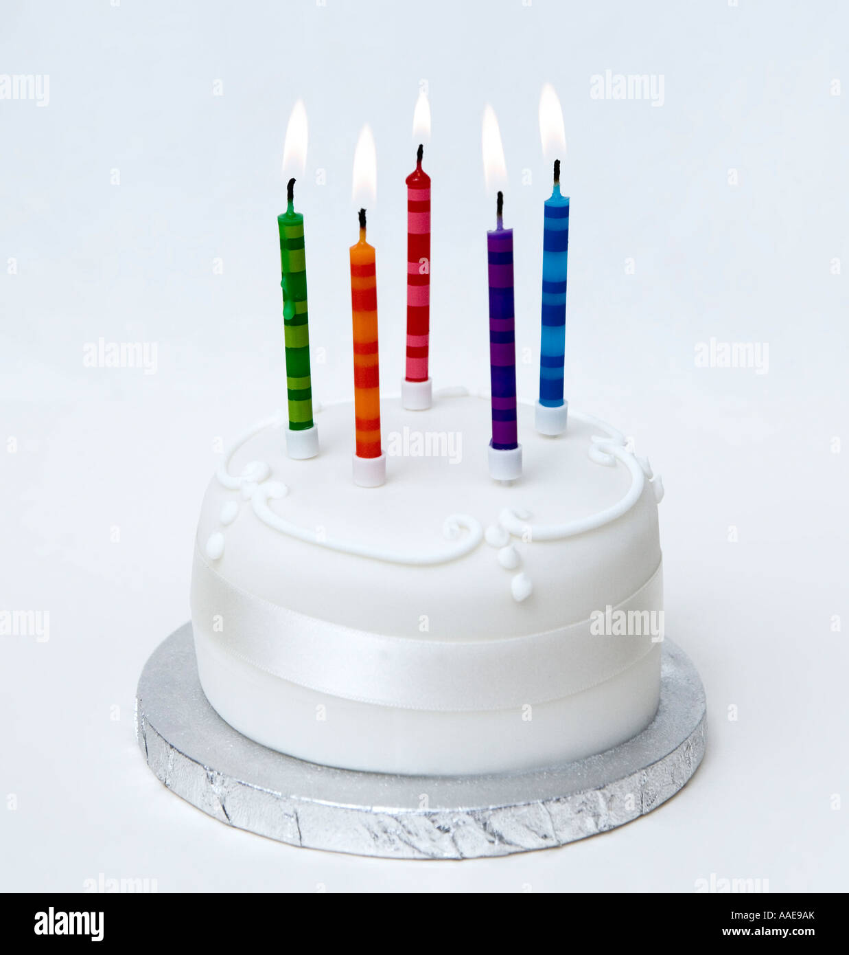 Birthday cake with coloured candles Stock Photo - Alamy