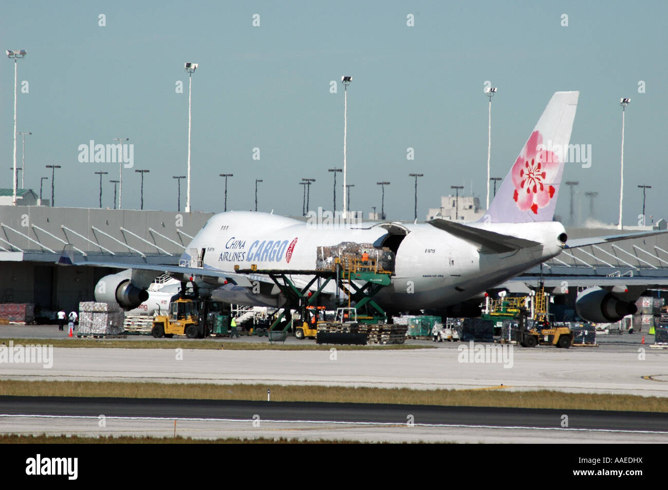 China Airlines cargo plane at Miami airport being loaded Stock Photo