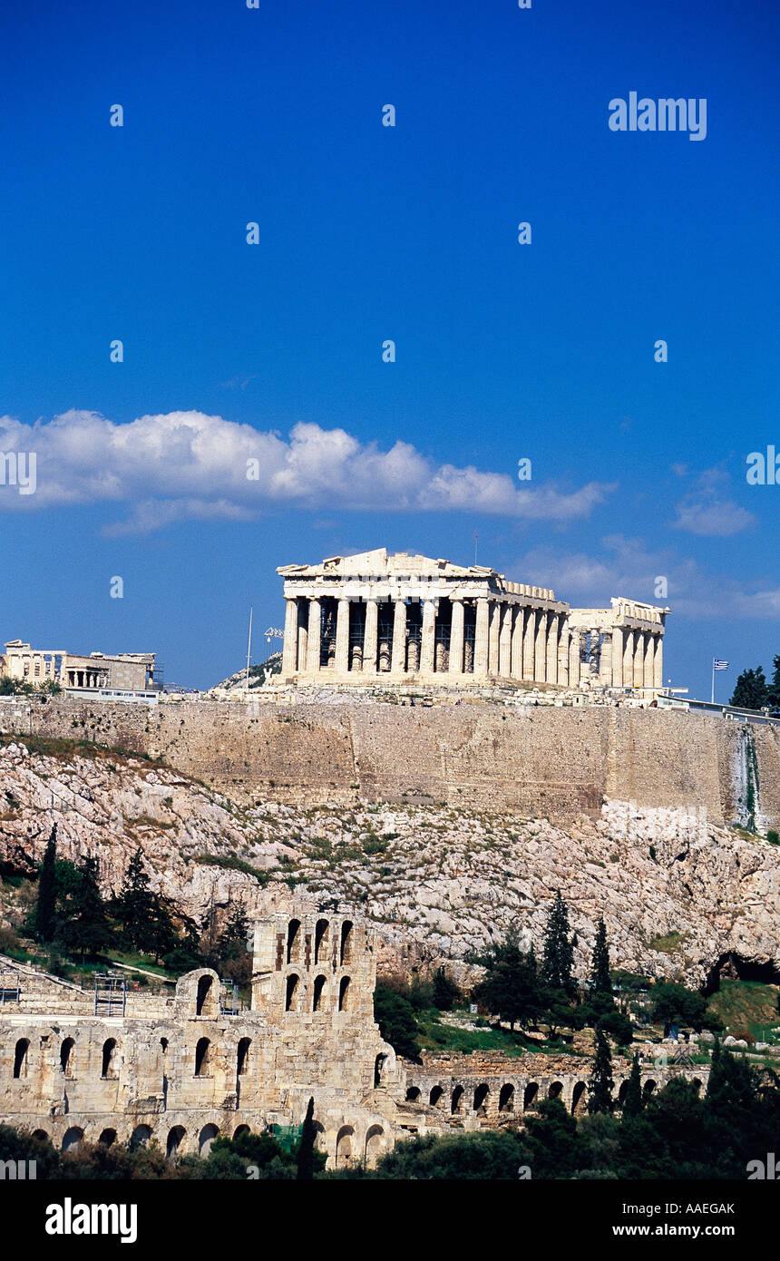 Parthenon Acropolis view from Philopappos Hill Athens Greece Stock Photo