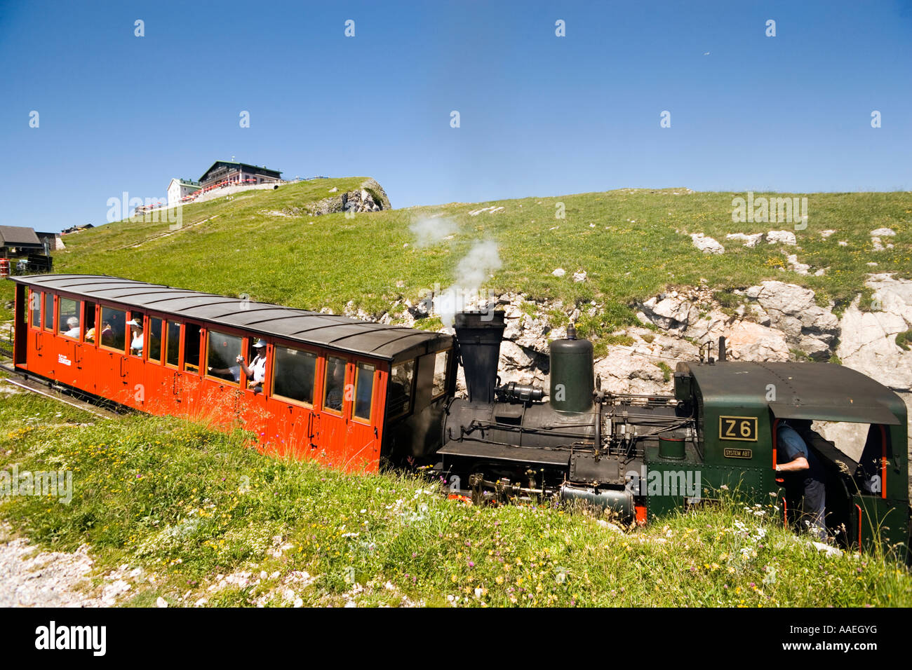 Schafbergbahn on the way to Hotel Schafbergspitze St Wolfgang Upper Austria Salzkammergut Austria Stock Photo