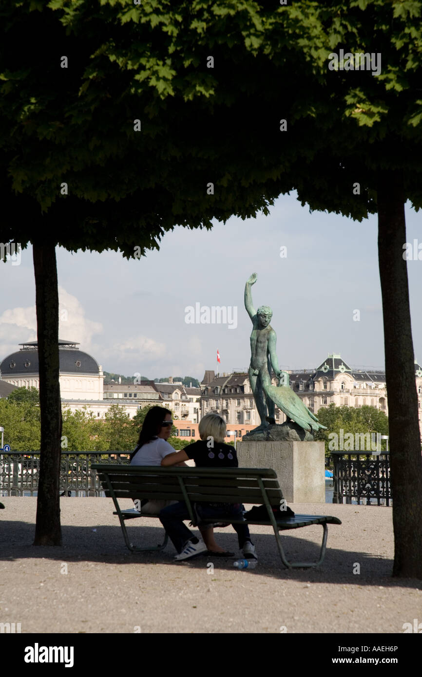 Ganymed Statue, Zurich Lake, Zurich, Switzerland Stock Photo