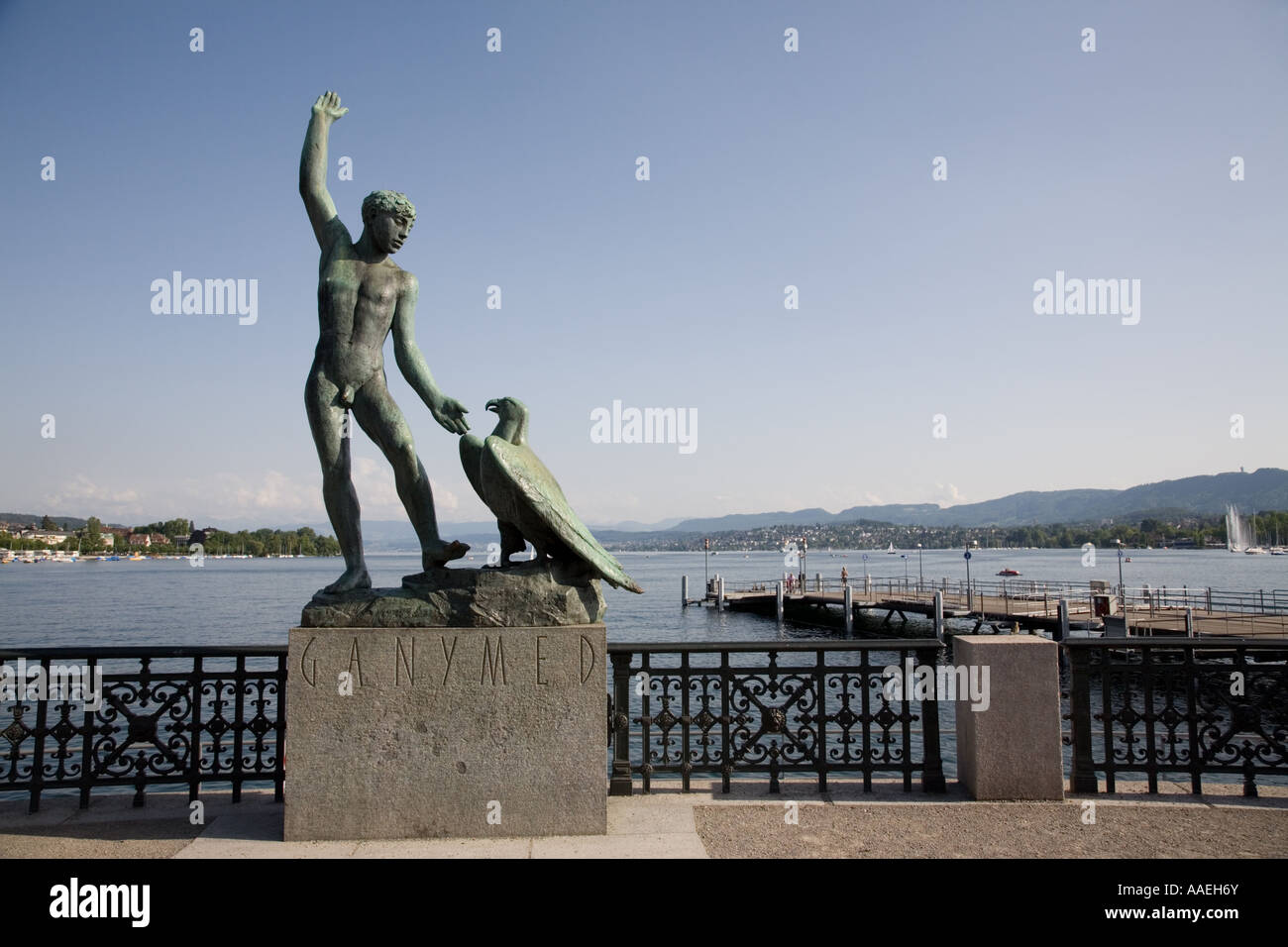 Ganymed Statue, Zurich Lake Stock Photo