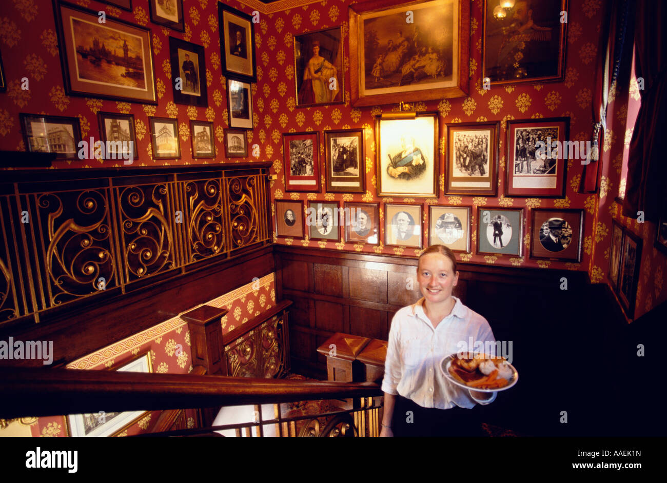 Waitress with a tray The Albert Pub London Stock Photo