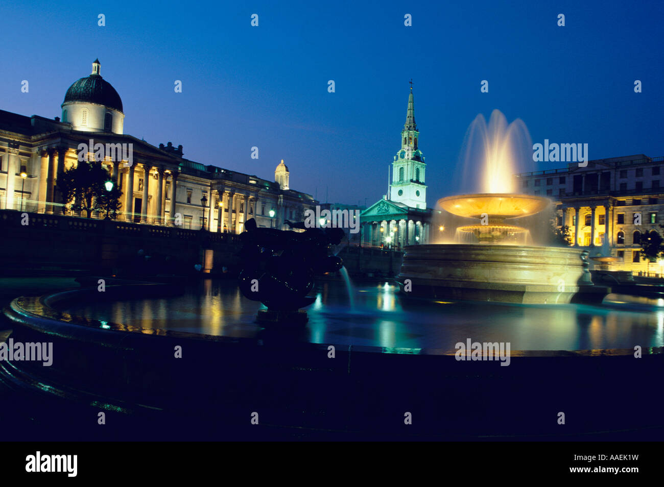 Trafalgar Square with illuminated National Gallery London Stock Photo