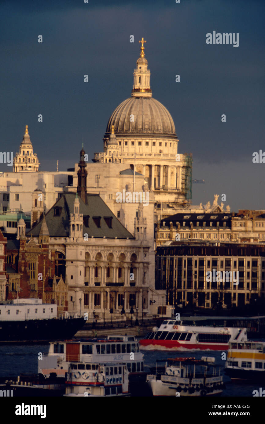 View over River Thames towards St Paul s Cathedral and the City of London England Stock Photo