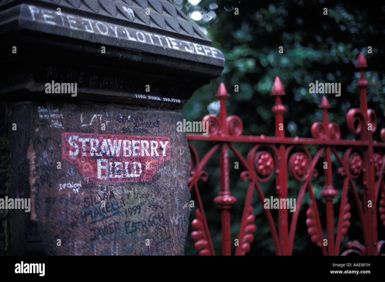 Gate of the Strawberry Fields Salvation Army orphanage Woolton Liverpool Merseyside England United Kingdom Stock Photo