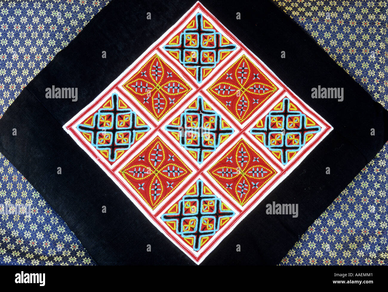 Traditional Flower Hmong hilltribe fabric embroidered with crossstitch