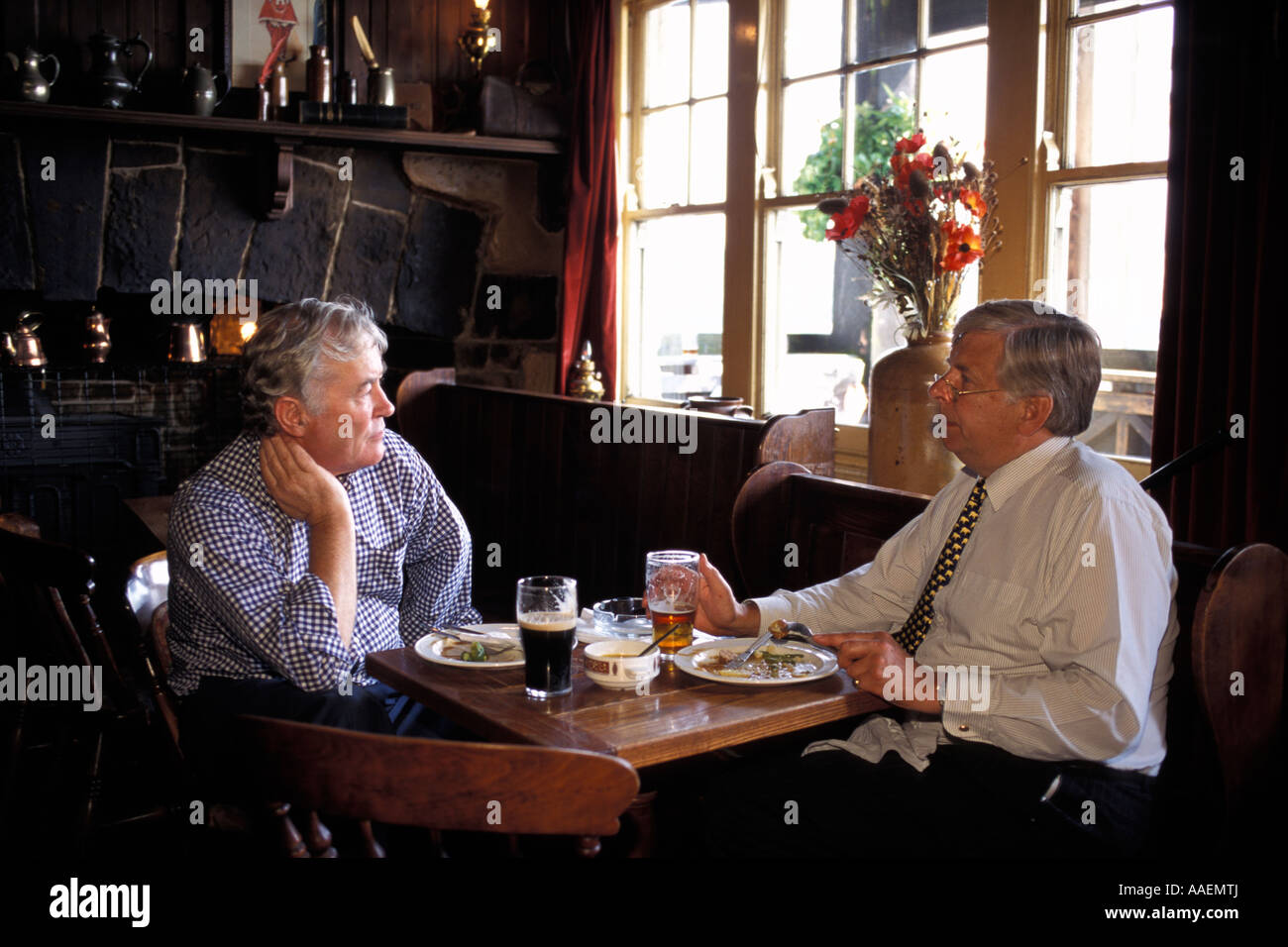 Two men having lunch The Prospect of Whitby Pub Whapping Docklands London London England United Kingdom Stock Photo