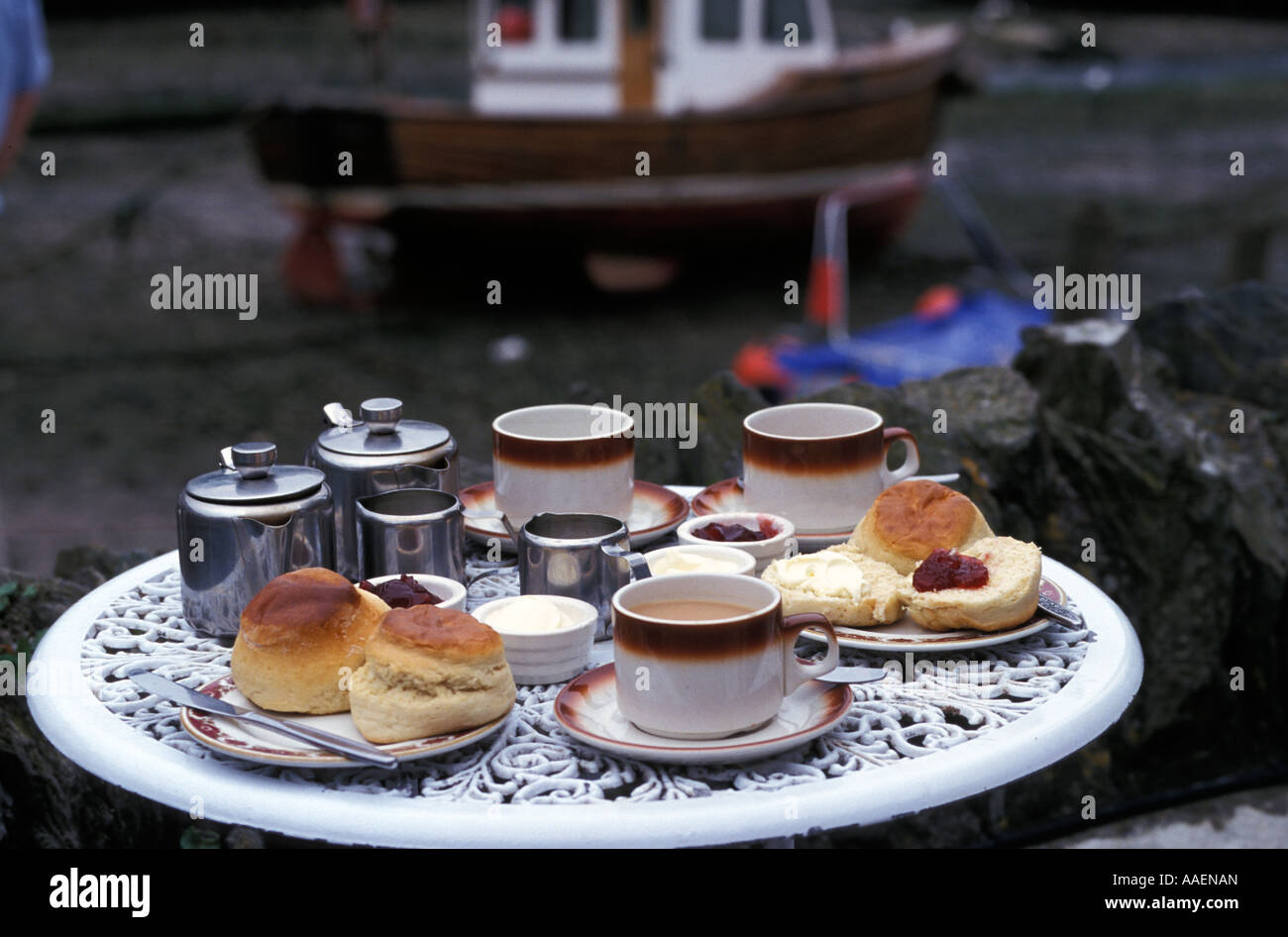Cornish Cream Tea served in a restaurant Polperro Cornwall England