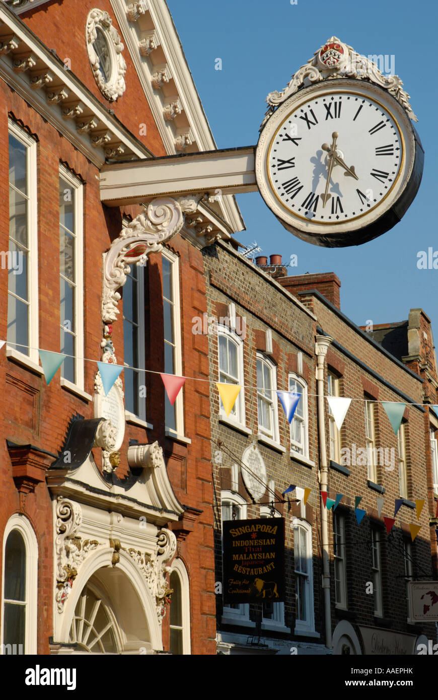 The Old Corn Exchange and clock High Street Rochester Kent Stock Photo