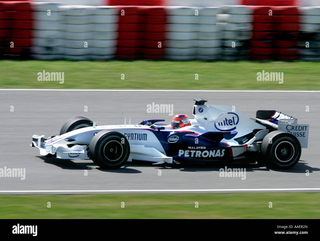 Robert Kubica driving for BMW-Sauber at the 2007 Formula One Spanish Grand Prix at Montmelo, Barcelona, Spain Stock Photo