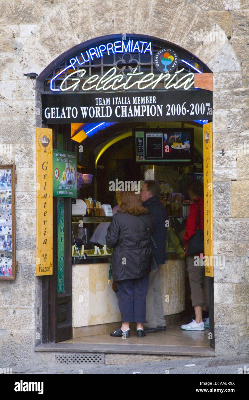 San Gimignano Italian Gelato world champion shop team italia member  pluripremiata notice on shop in San Gignamano Italy, Europe Stock Photo -  Alamy