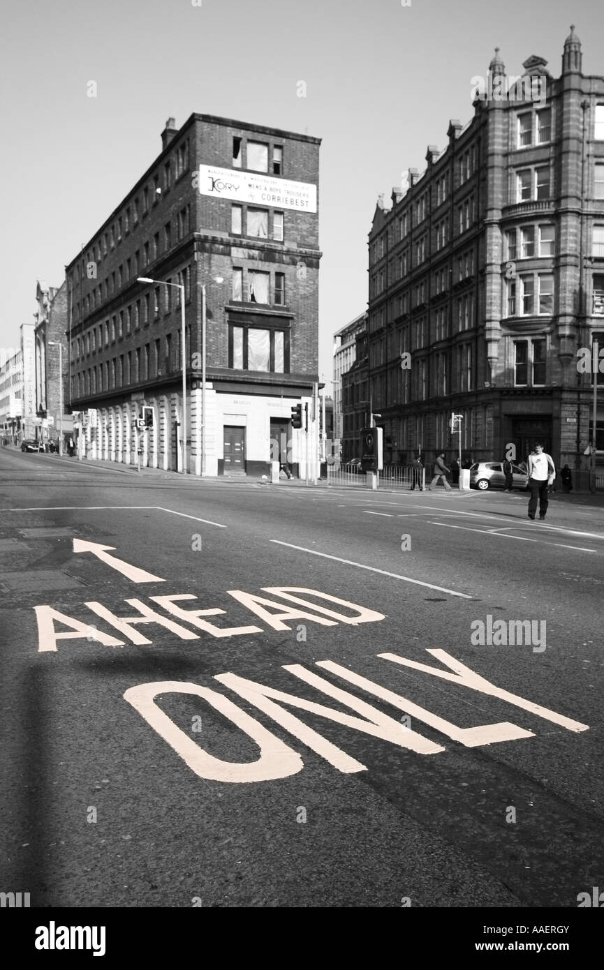 Ahead Only road sign, Newton street, from Piccadilly, Manchester, UK Stock Photo