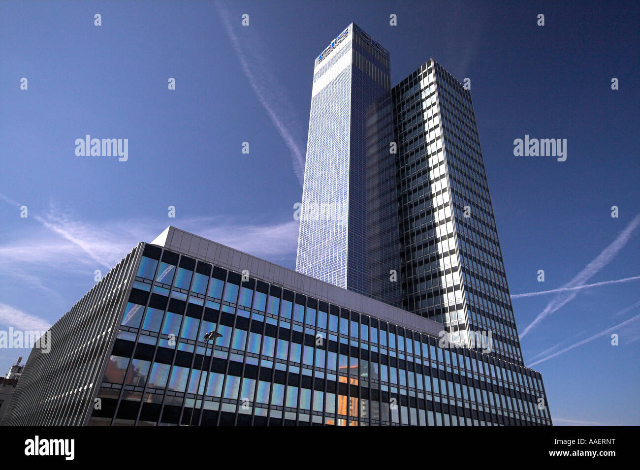 Solar panels, CIS building, Co-Operative Insurance Society, Miller Street, Manchester, UK Stock Photo