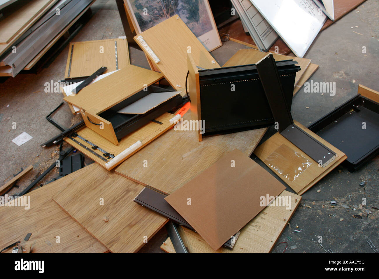 Used Office furniture in warehouse for recycling Stock Photo Alamy