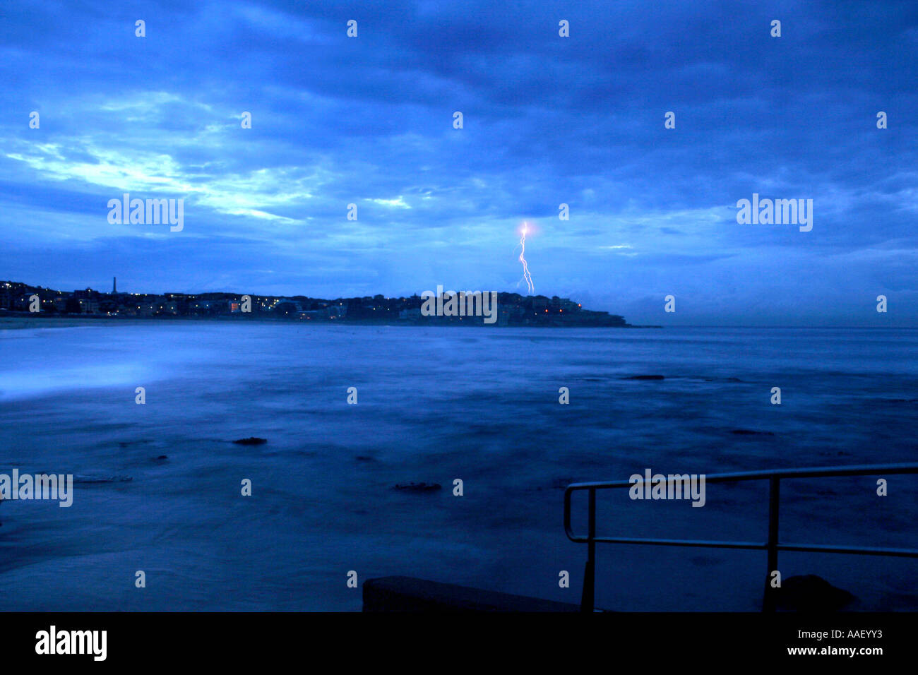 Lightning storm at Bondi Beach, Sydney Australia Stock Photo