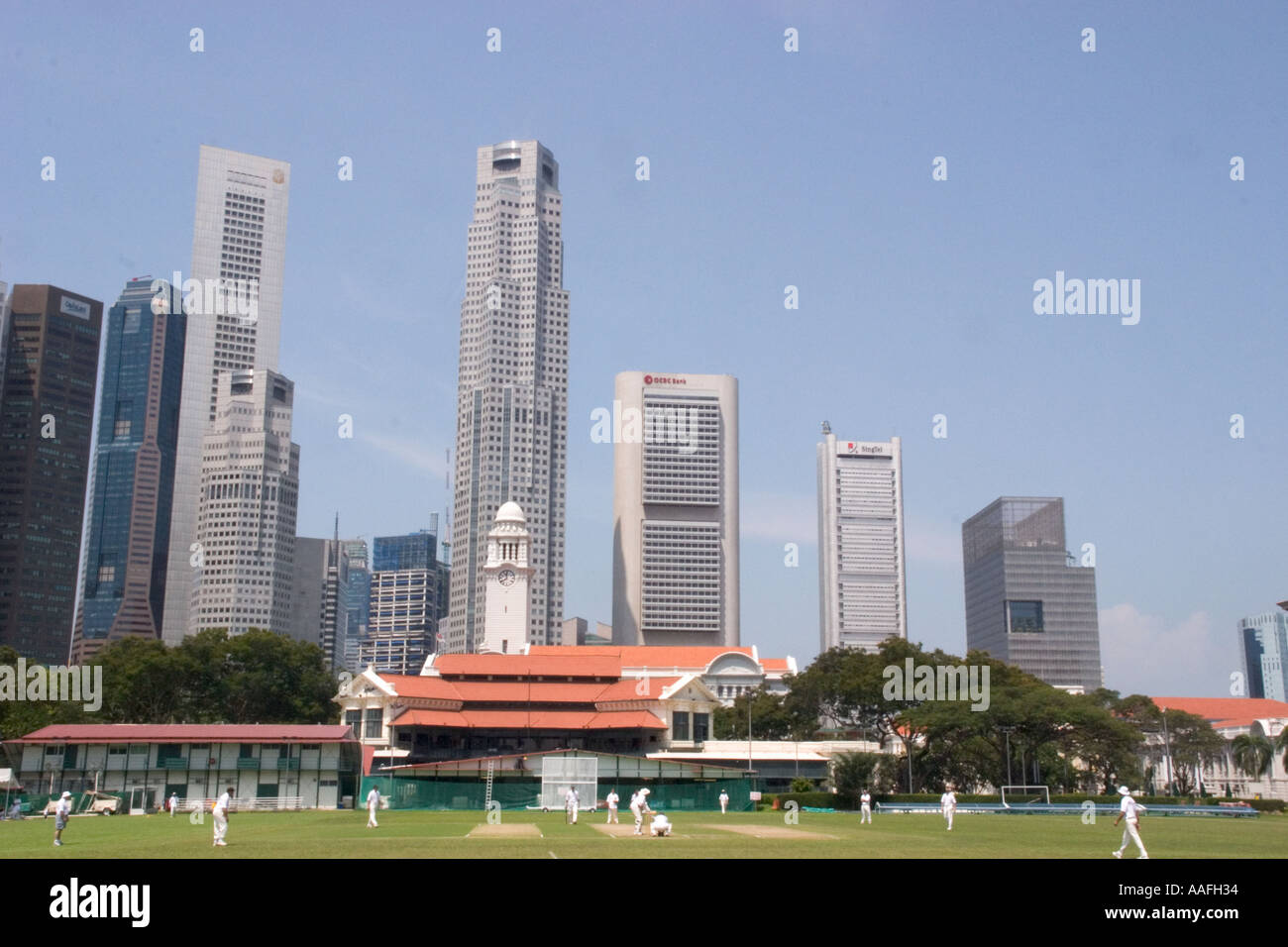 Cricket on the Padang in the heart of Singapore Stock Photo