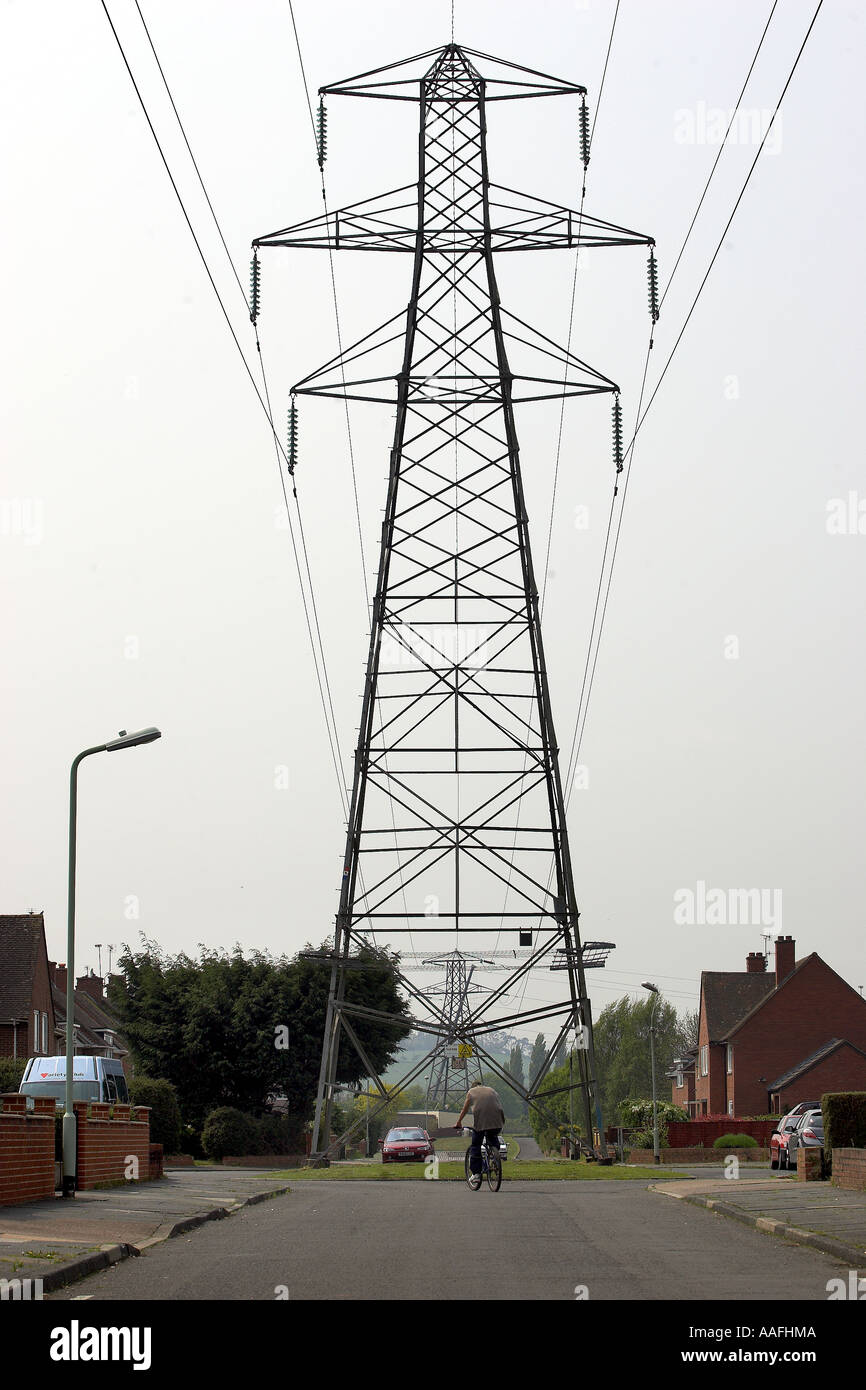 Electricity pylons in residential area of Exeter Stock Photo - Alamy