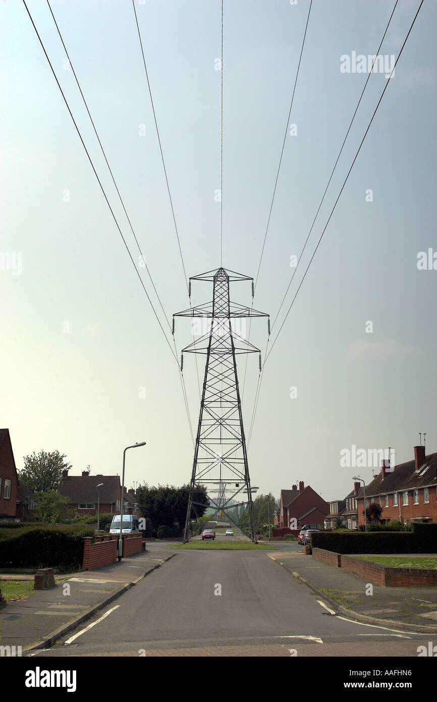 Electricity pylons in residential area of Exeter Stock Photo - Alamy
