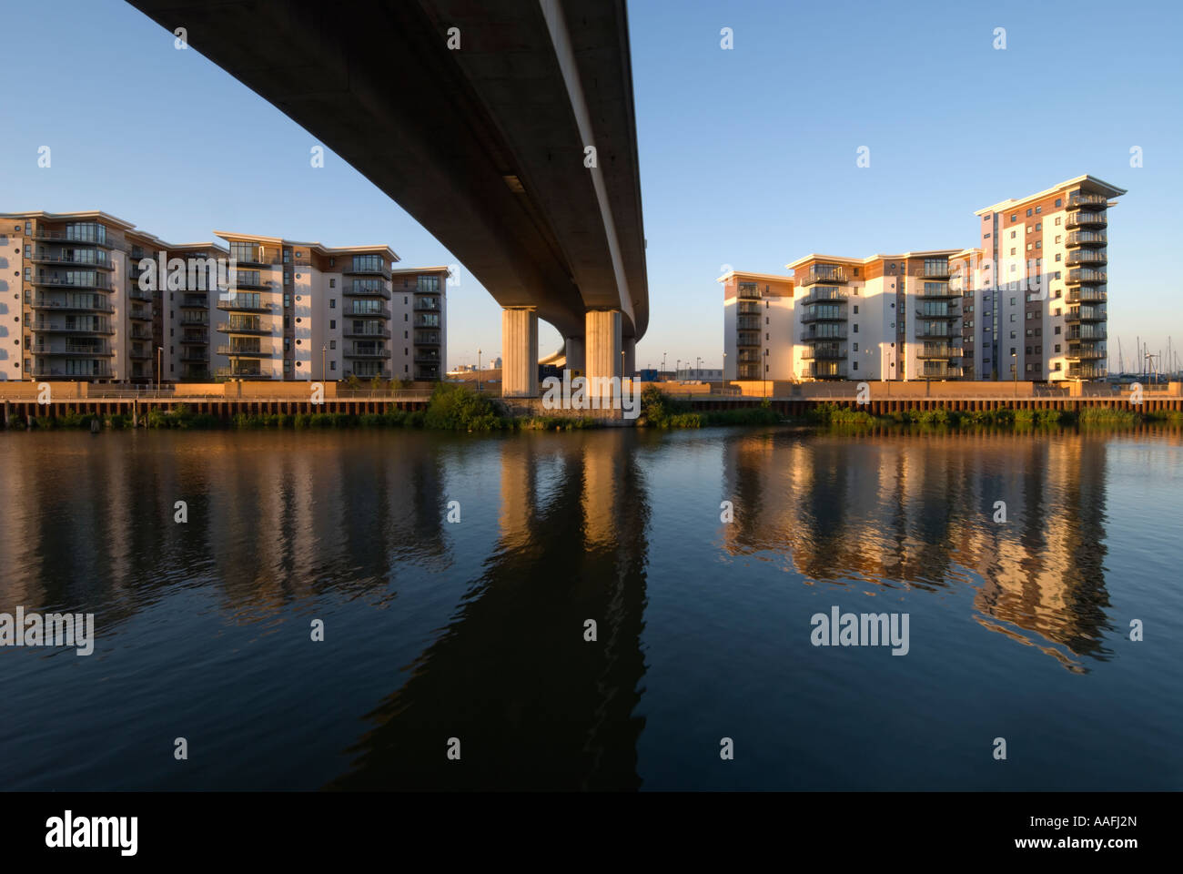 Apartment Blocks and road bridge at the recently redeveloped Cardiff