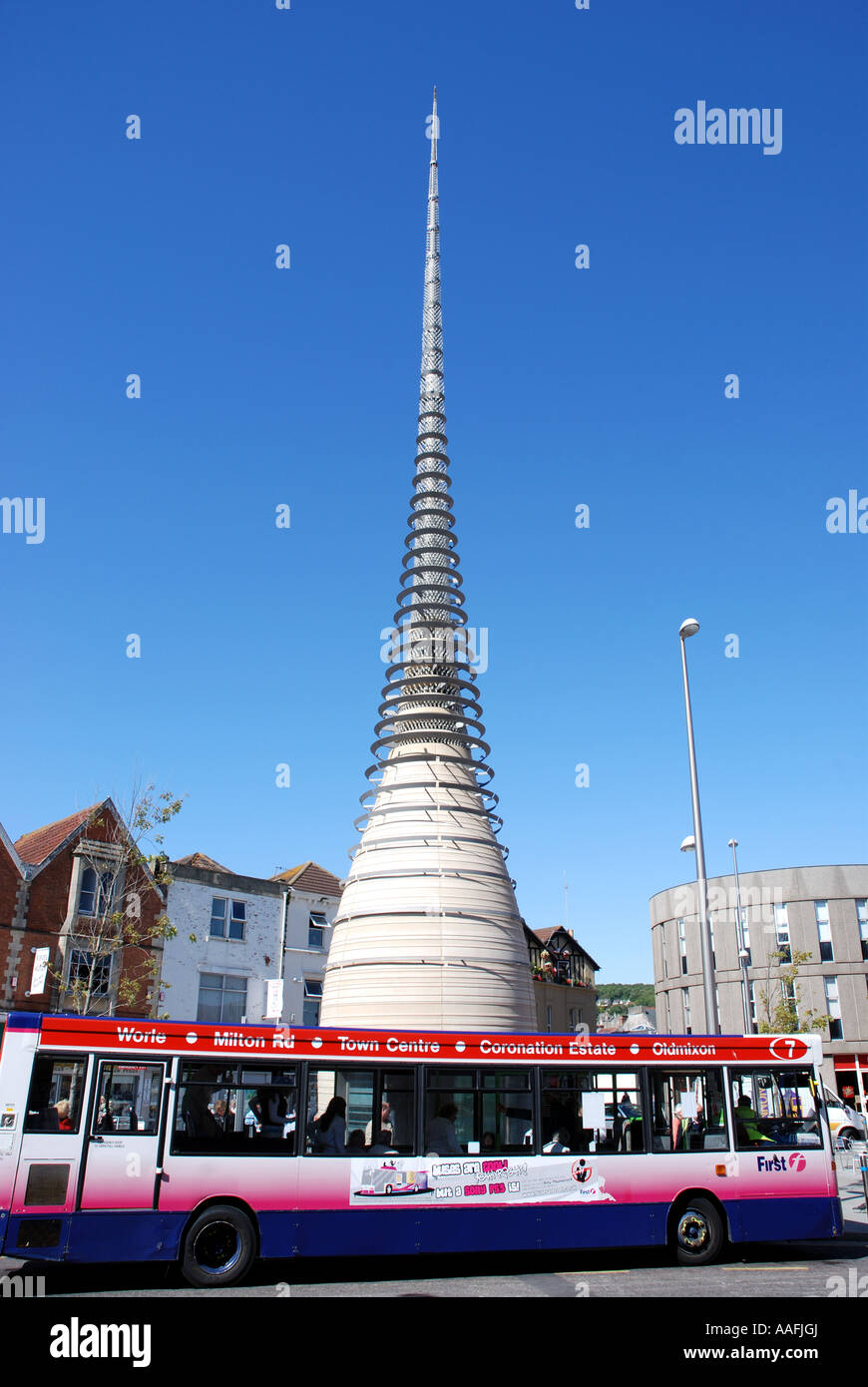 The Silica and bus at bus stop, Weston super Mare, Somerset, England