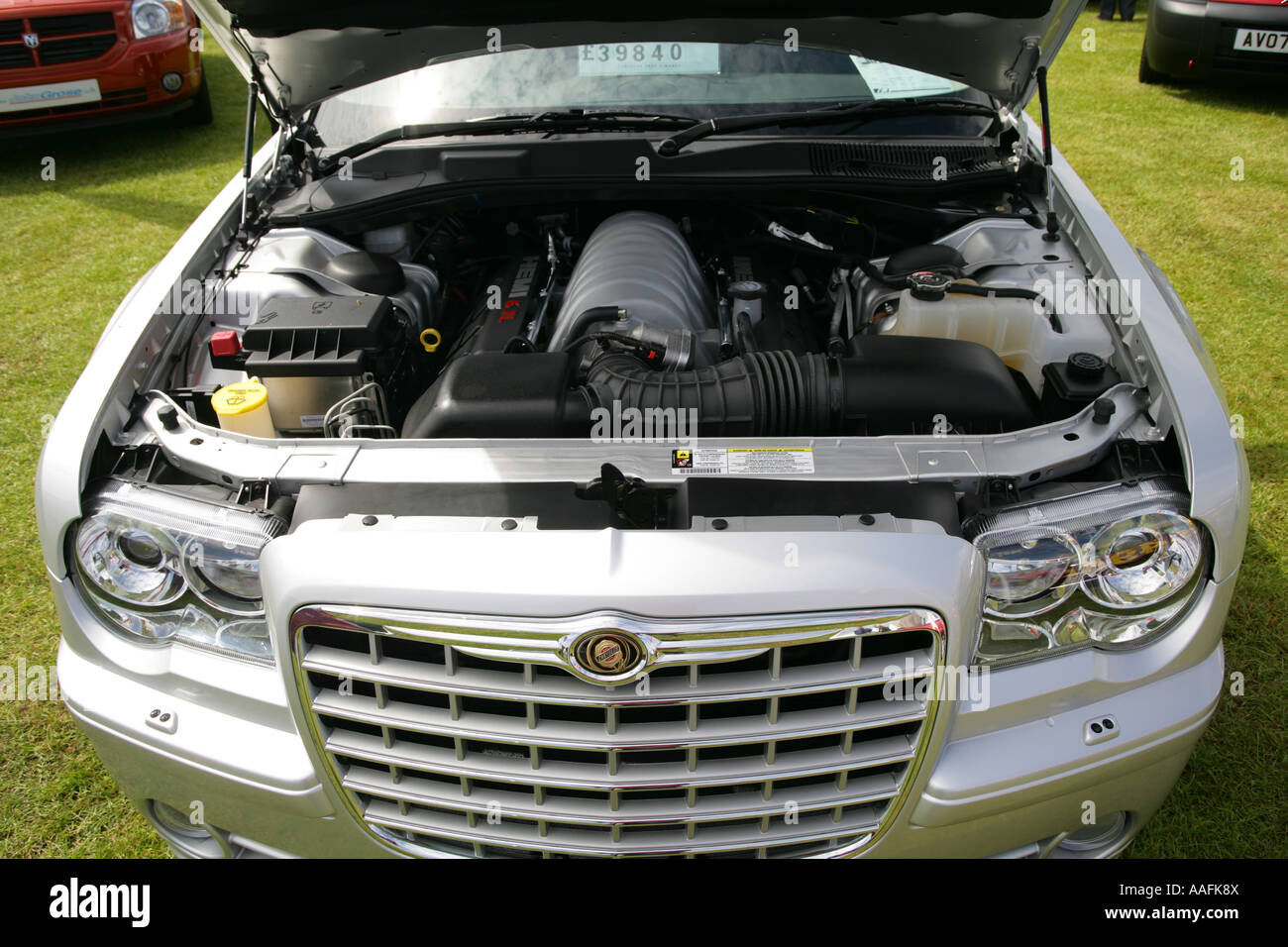 The engine bay of a Chrysler 300 CTS Hemi 6.1 liter Stock Photo