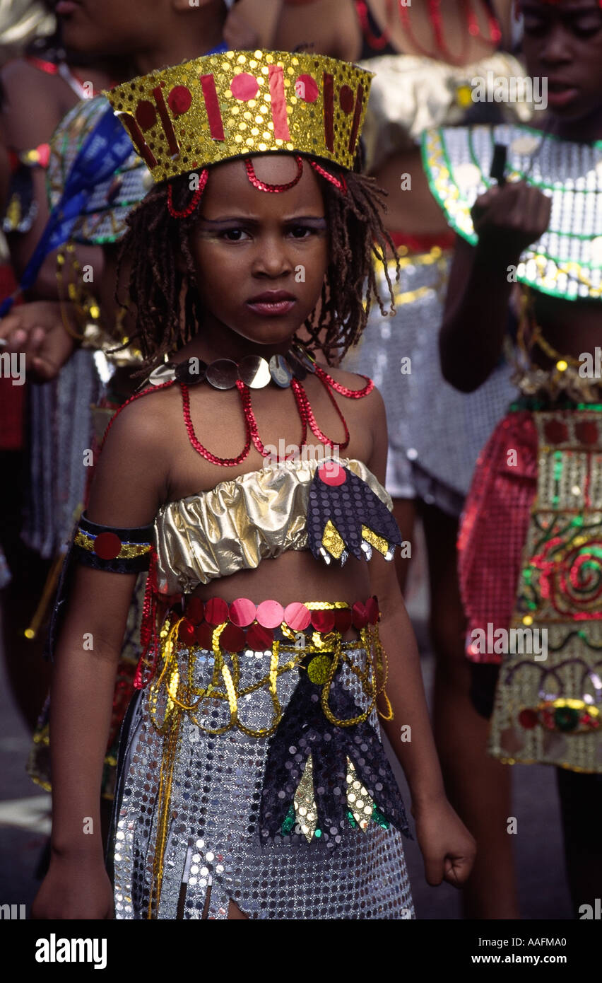 Images from nottinghill carnival in 1995 with costumes of the procession Stock Photo