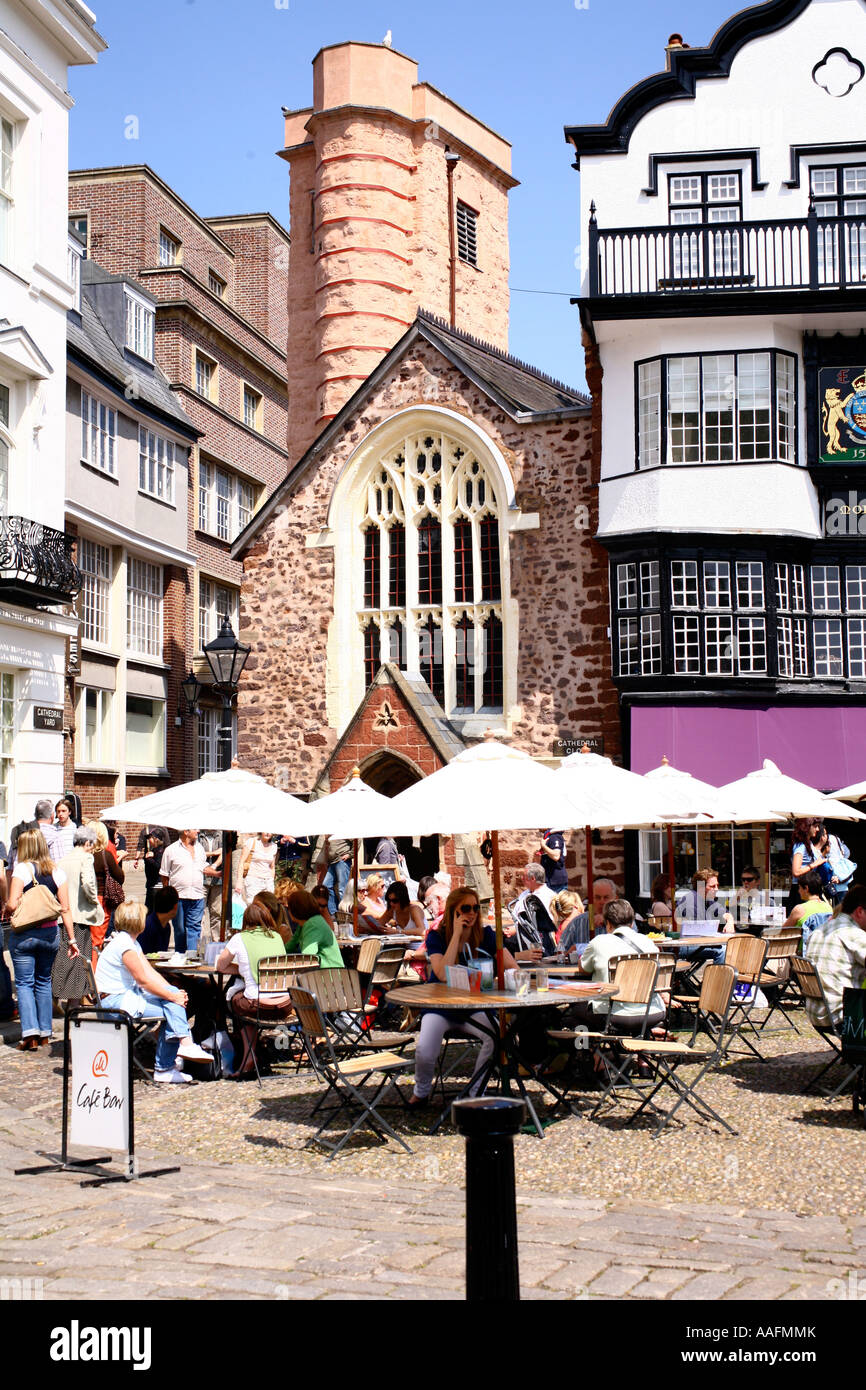 Restaurants in Cathedral Yard, Exeter, Devon Stock Photo Alamy