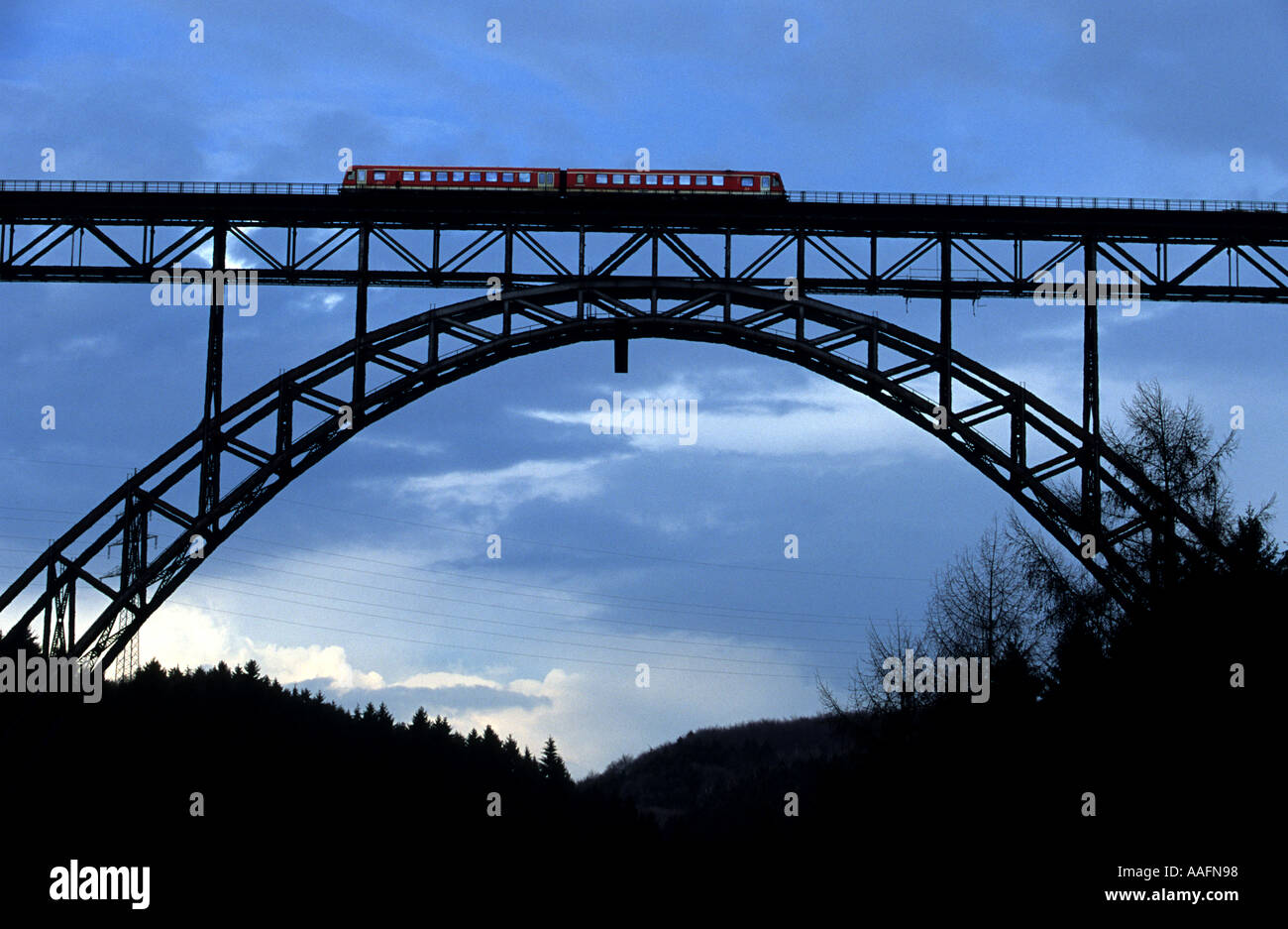 The Mungsten railway Bridge on the Solingen to Remscheid local railway line in North Rhine-Westphalia, Germany. Stock Photo