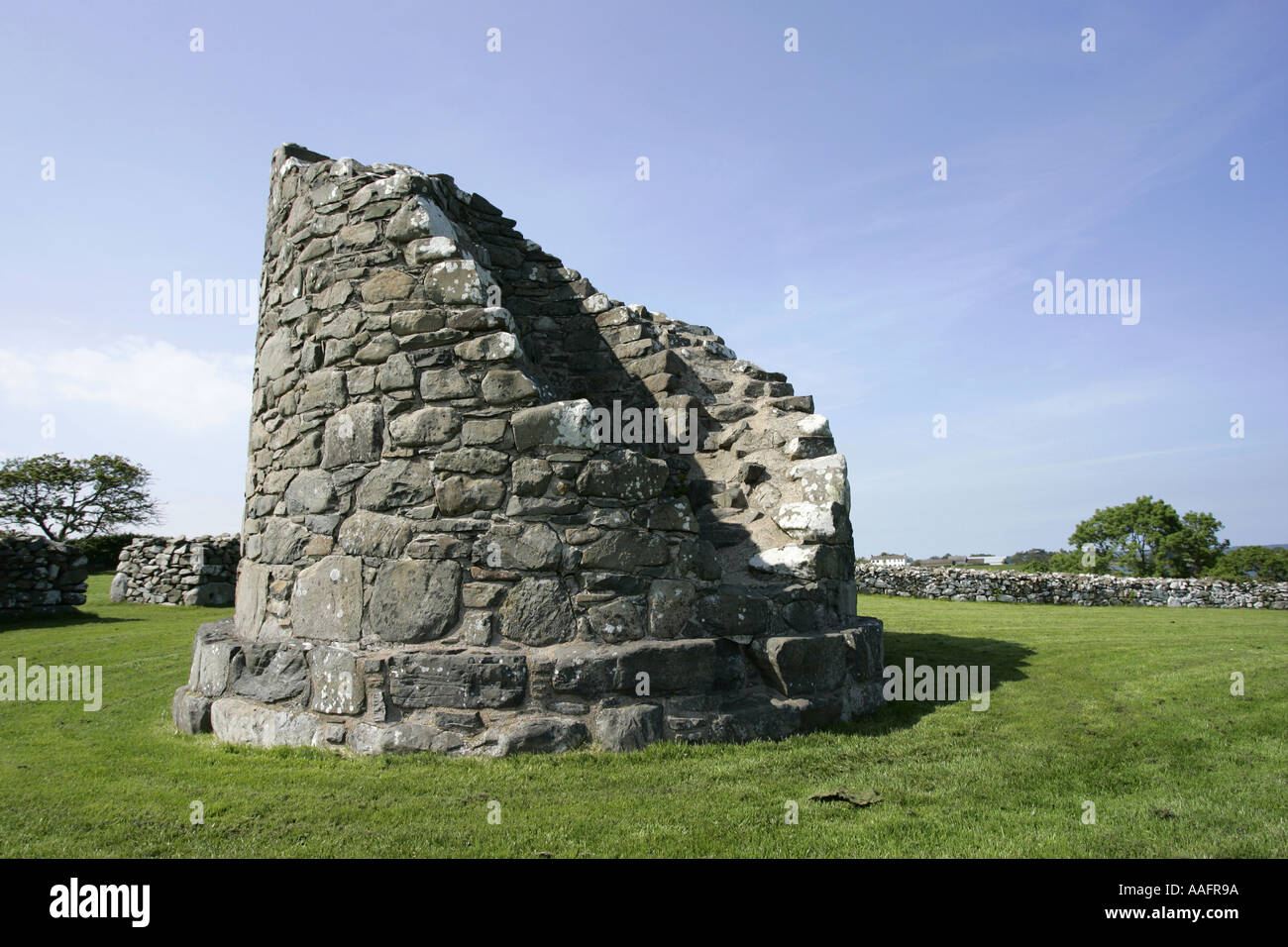 remains of round tower nendrum monastery historic monument county down northern ireland Stock Photo