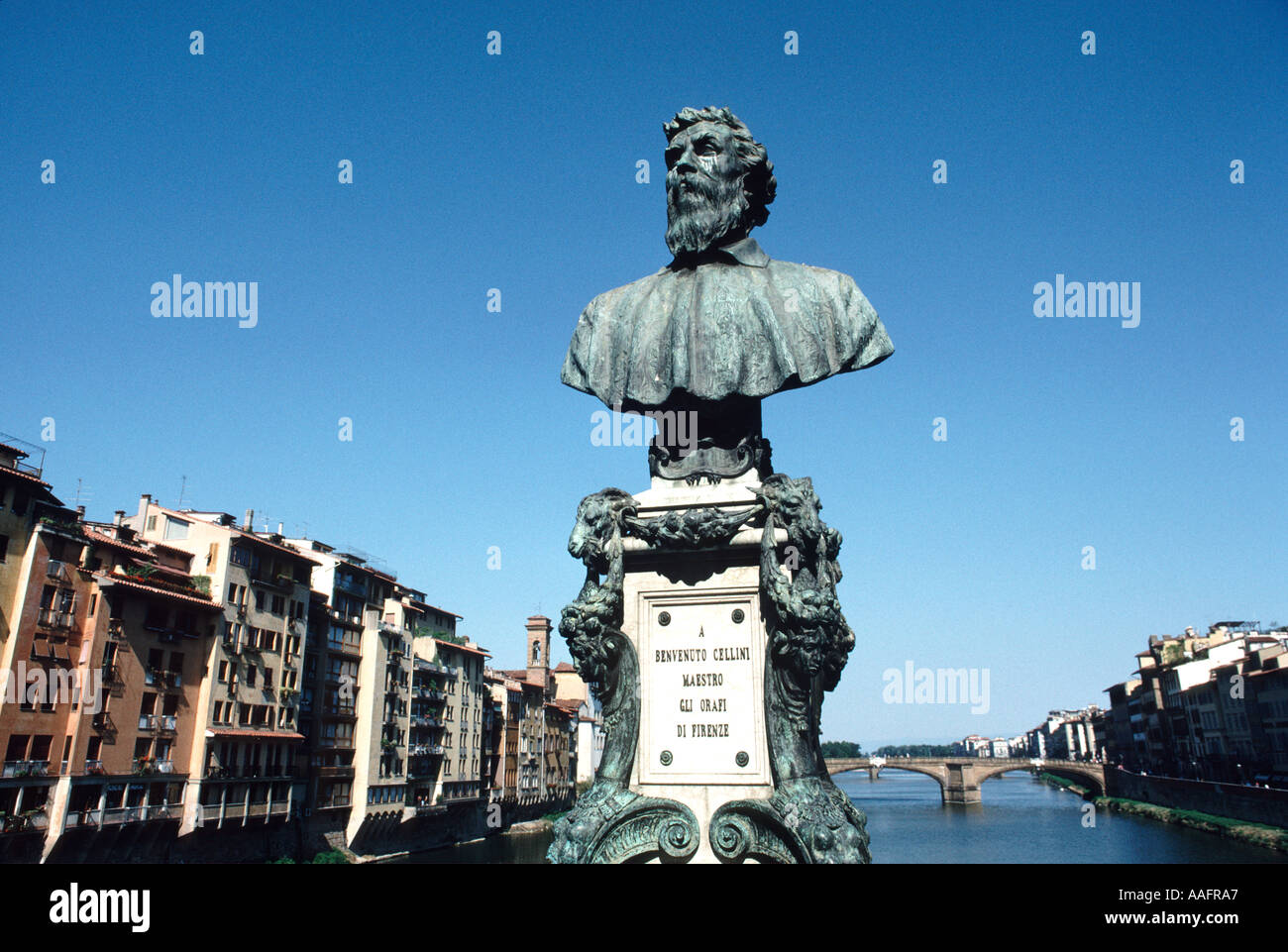 23689 Bust of Benvenuto Cellini Arno River Florence Italy Europe Maestro Stock Photo