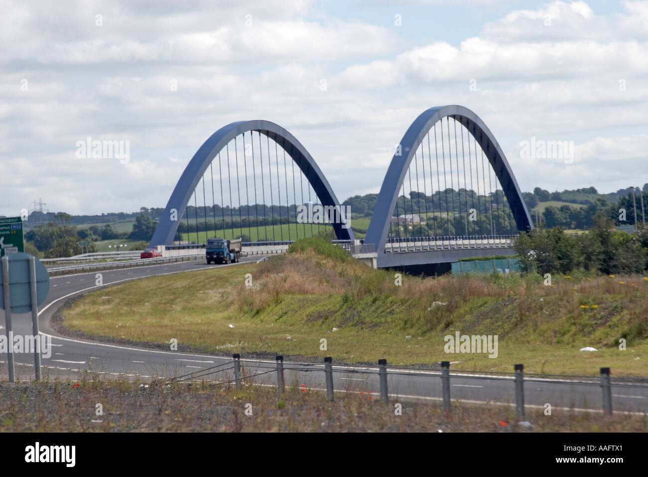 Arched steel suspension bridge competed hires stock photography and