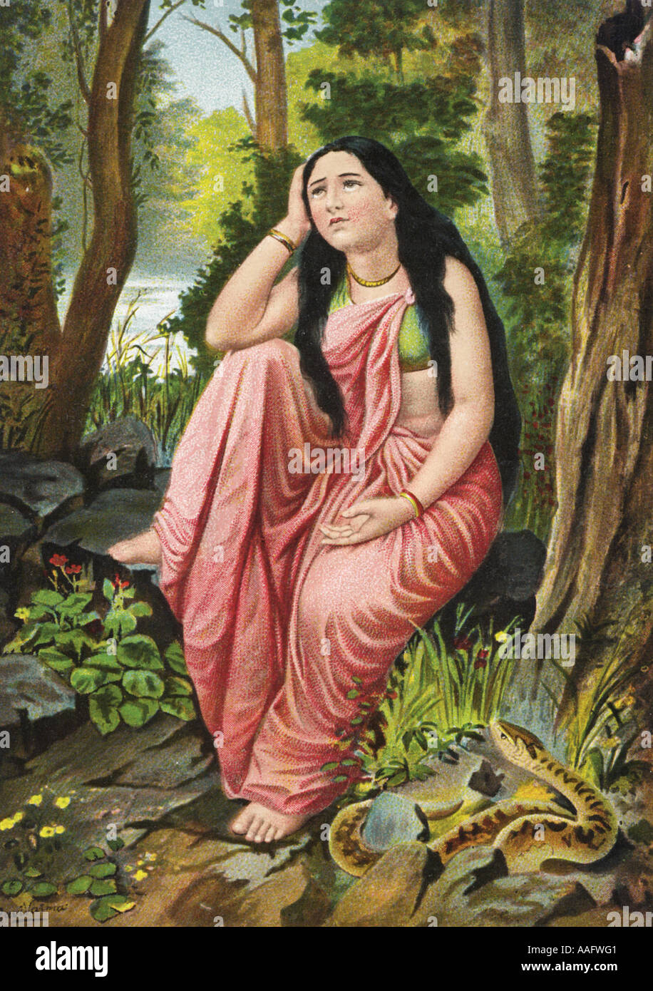 Damayanti daughter of the king Bhimaka, India, Raja Ravi Varma Stock Photo