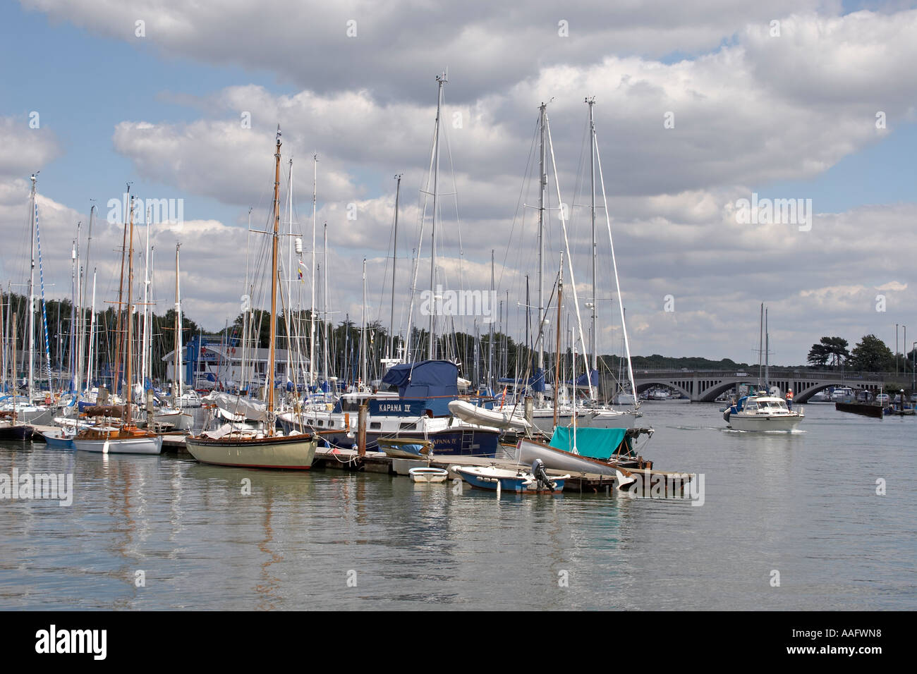 Hamble Estuary with marina sailing boats and yachts on a summer day