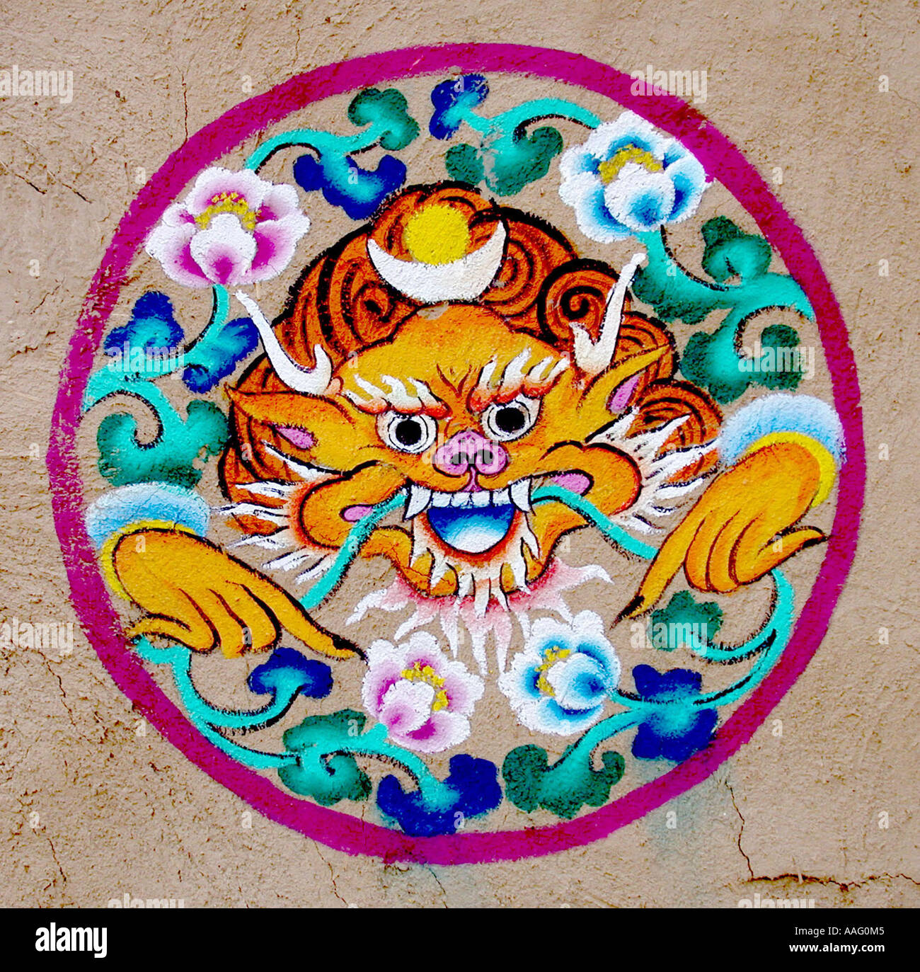 DDR78477 Fresco Devil or Demon Contemporary Sikkim India Stock Photo